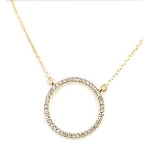 Nine West Signed Necklace Clear Crystal Open Circle Gold Tone Pendant 20 in 8g